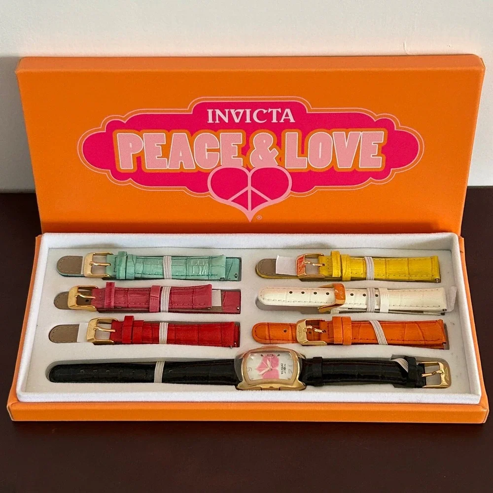 Invicta Baby Lupah Peace & Love Women Watch Set 7 Interchangeable Straps NEW 70s